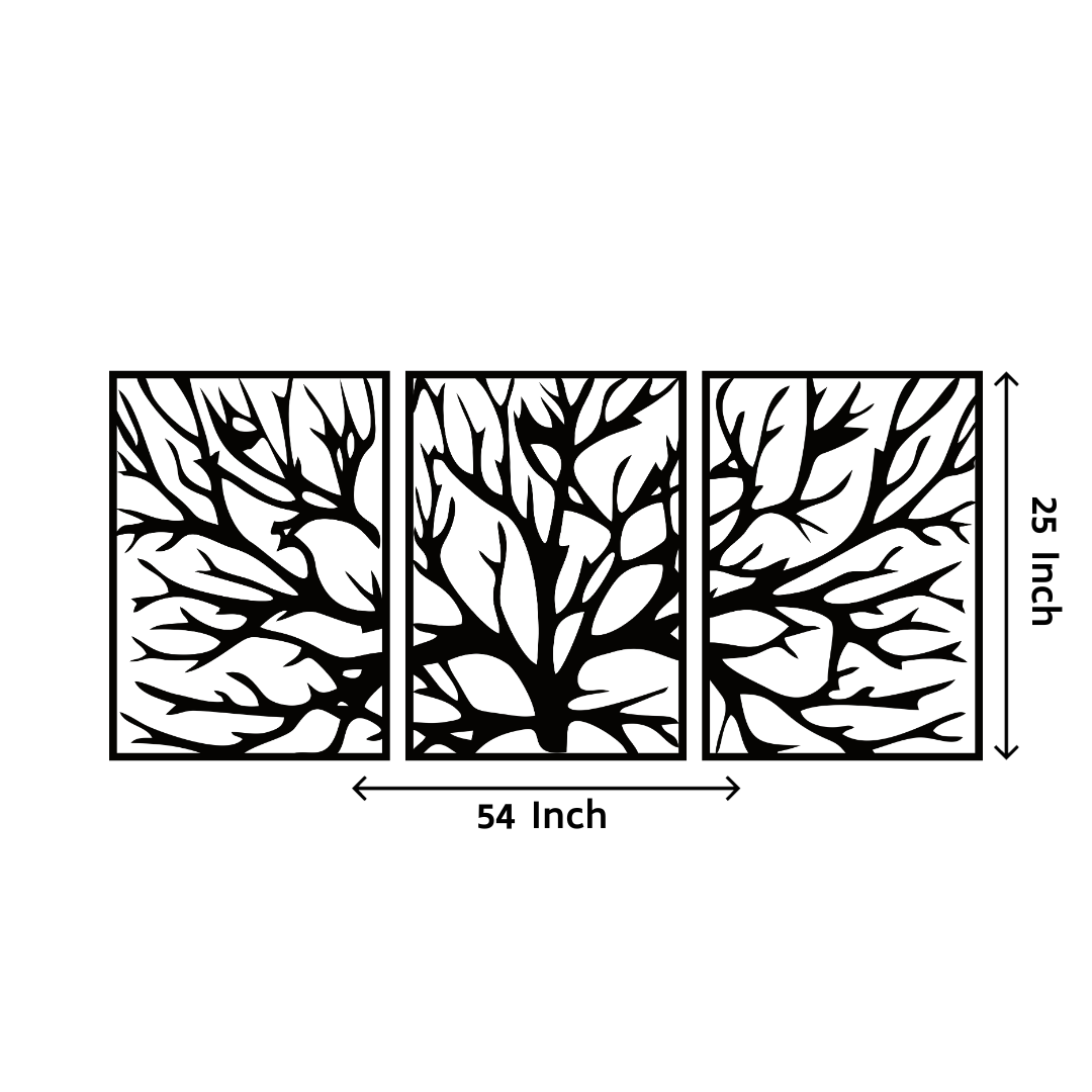 Artrooms Tree Metal Wall Art - Wall Decoration | Wall Hanging (54x25 inch) | Black Matte Finish