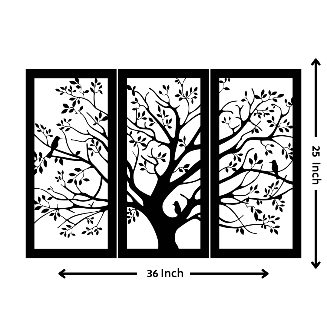 Artrooms Tree Metal Wall Art - Wall Decoration | Wall Hanging (36x25 inch) | Black Matte Finish