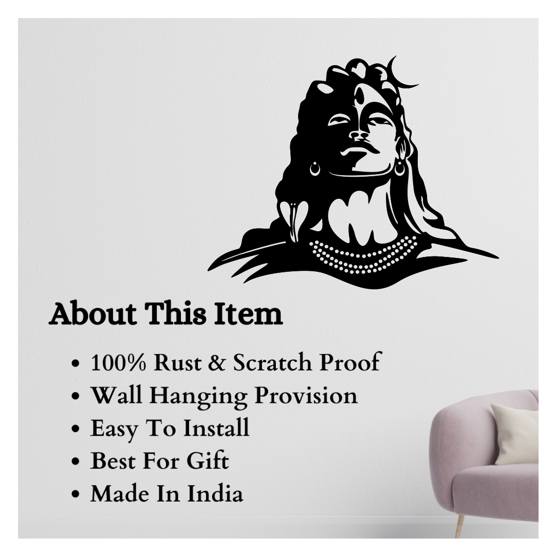 Artrooms Adiyogi Shiva Metal Wall Art - Wall Decoration | Wall Hanging (25x20 inch) | Black Matte Finish