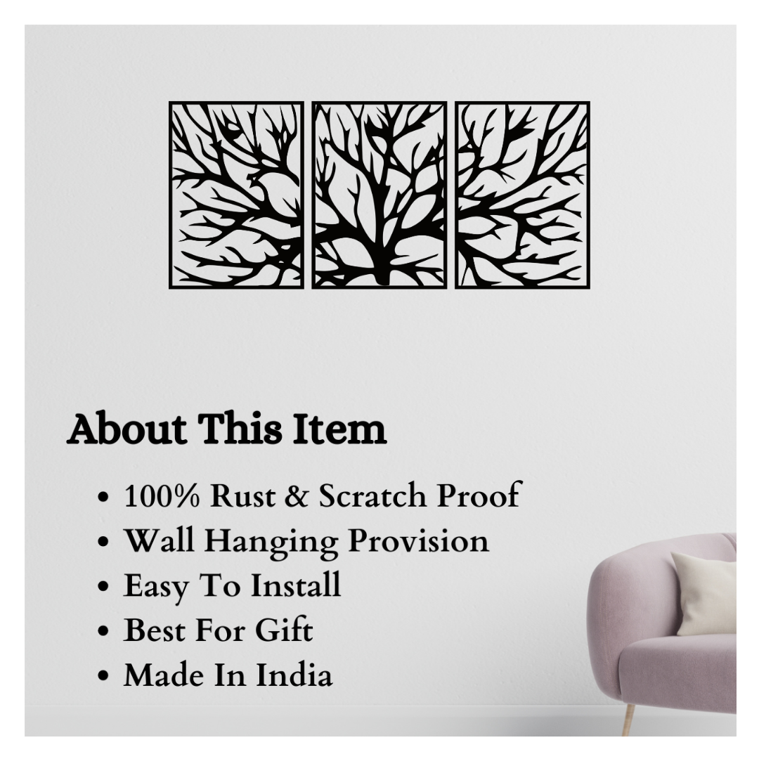 Artrooms Tree Metal Wall Art - Wall Decoration | Wall Hanging (54x25 inch) | Black Matte Finish