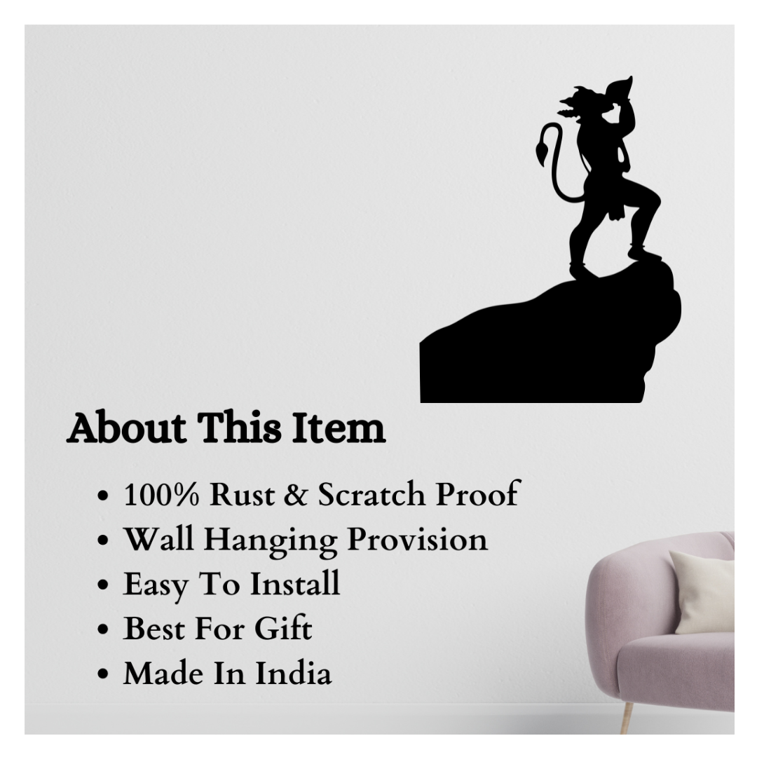 Artrooms Lord Hanuman Metal Wall Art - Wall Decoration | Wall Hanging (20x25 inch) | Black Matte Finish