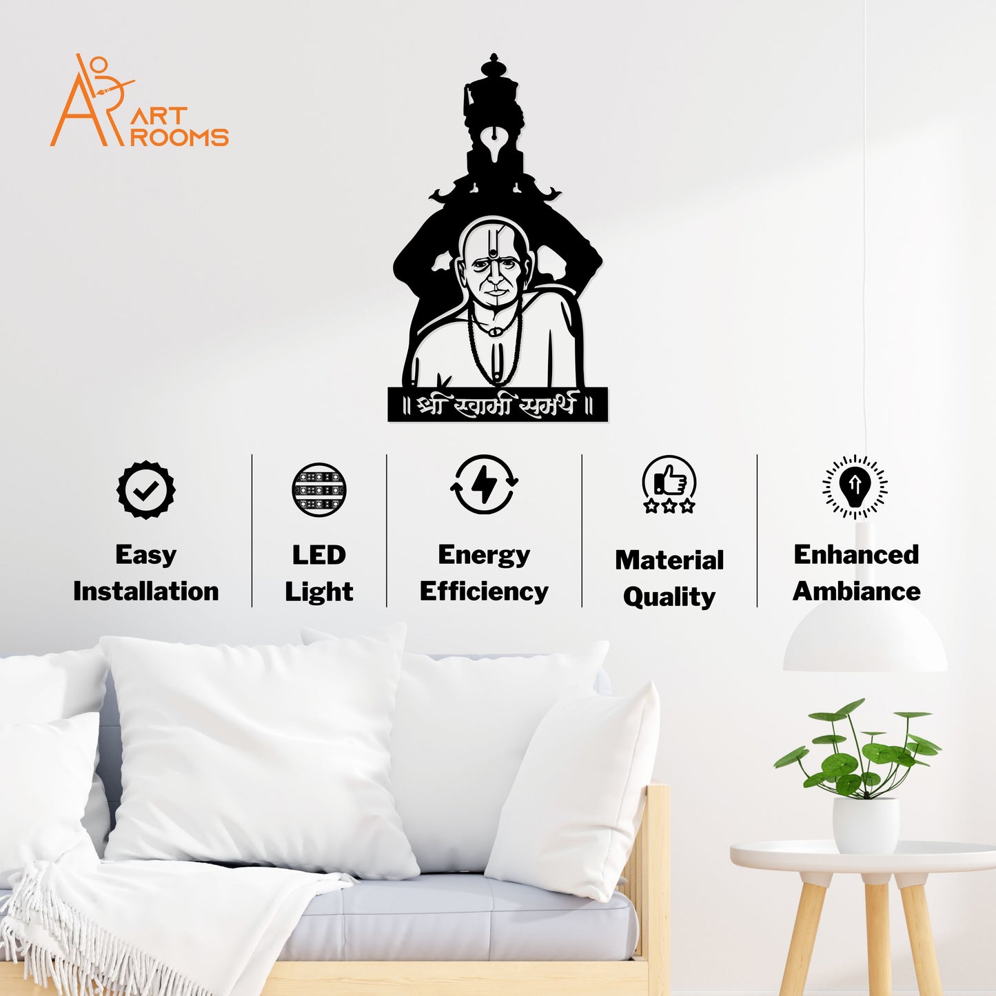 Artrooms Swami Samarth and Vitthal Metal Wall Art With Light
