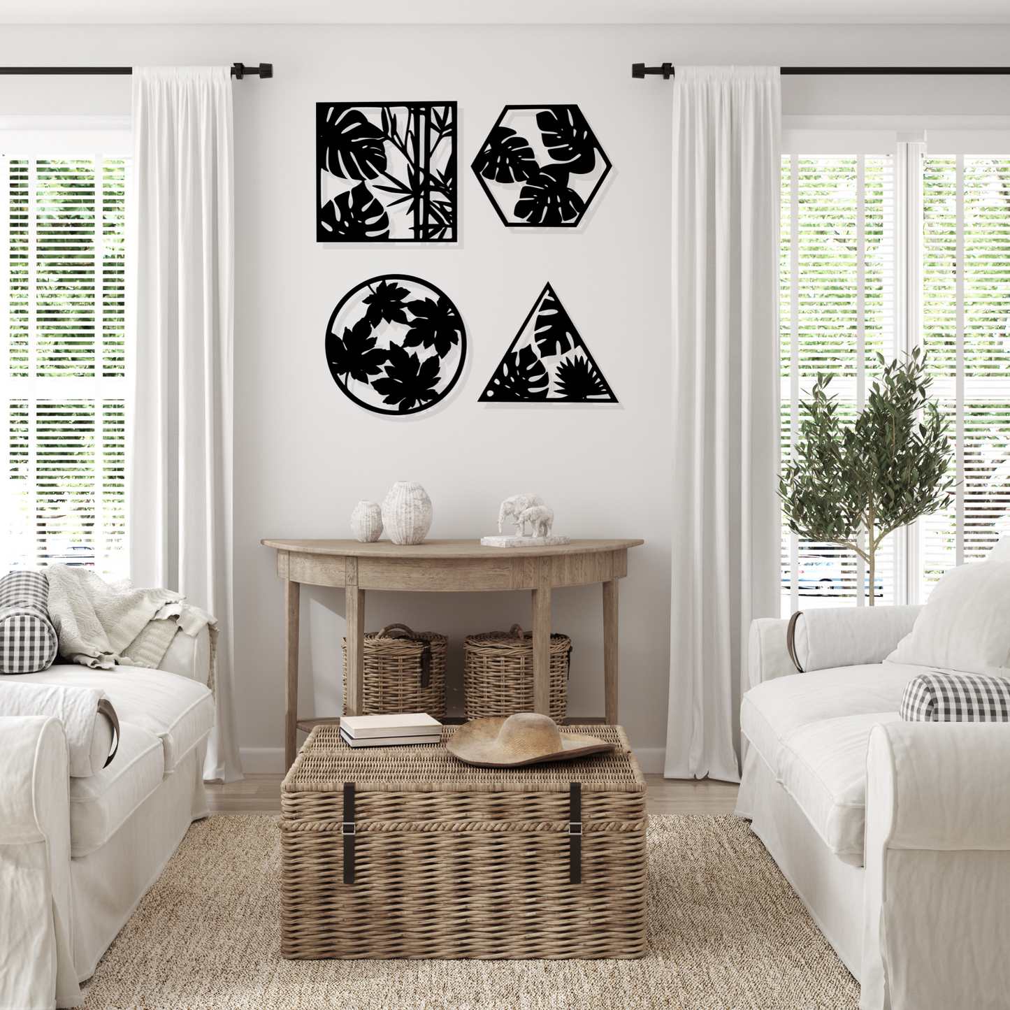 Artrooms Tropical leaf Mountains Metal Wall Art - Wall Decoration | Wall Hanging (60x15 inch) | Black Matte Finish