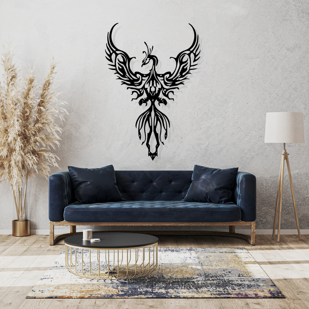 Artrooms Phoenix Bird Metal Wall Art - Wall Decoration | Wall Hanging (17x25 inch) | Black Matte Finish