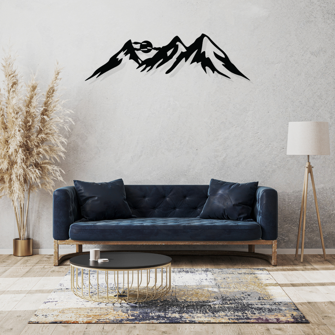Artrooms Mountain Metal Wall Art - Wall Decoration | Wall Hanging (25x7 inch) | Black Matte Finish