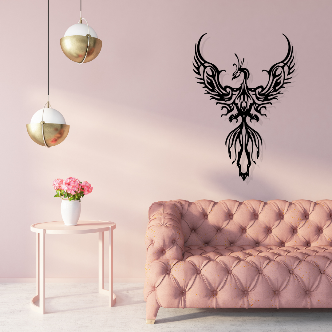 Artrooms Phoenix Bird Metal Wall Art - Wall Decoration | Wall Hanging (17x25 inch) | Black Matte Finish