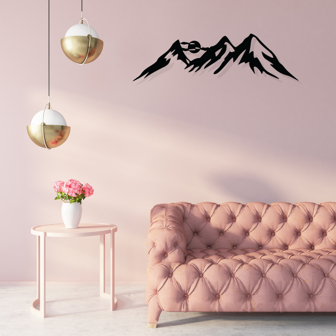 Artrooms Mountain Metal Wall Art - Wall Decoration | Wall Hanging (25x7 inch) | Black Matte Finish