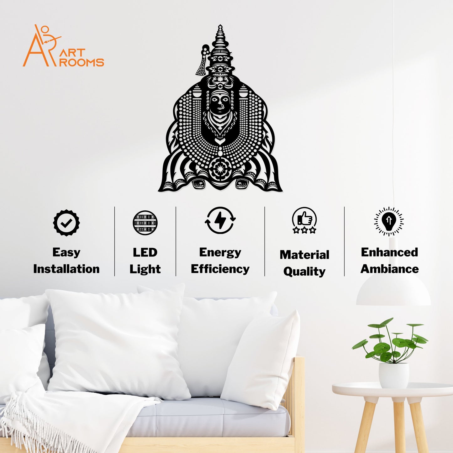 Artrooms Tulja Bhavani Metal Wall Art With Light