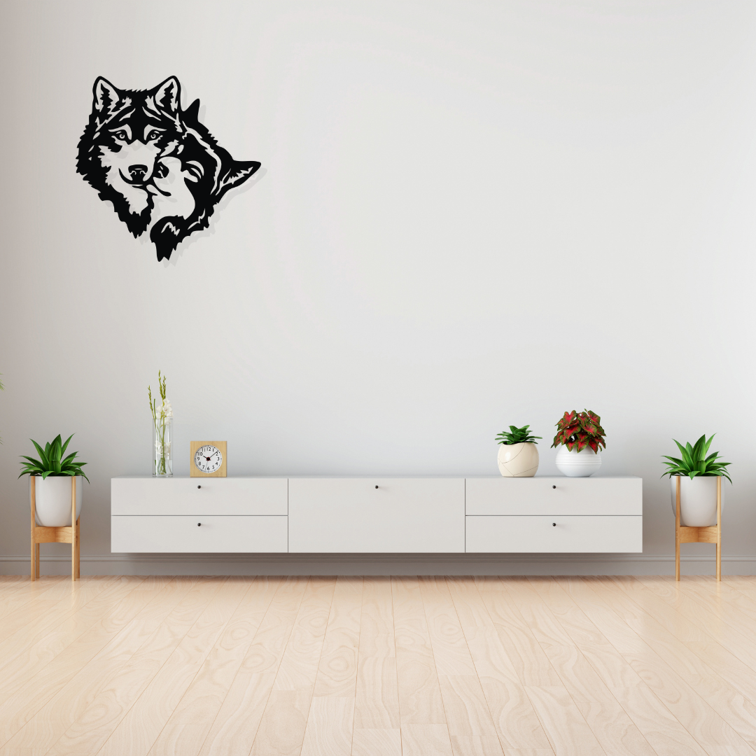 Artrooms Wolf Metal Wall Art - Wall Decoration | Wall Hanging (25x25 inch) | Black Matte Finish