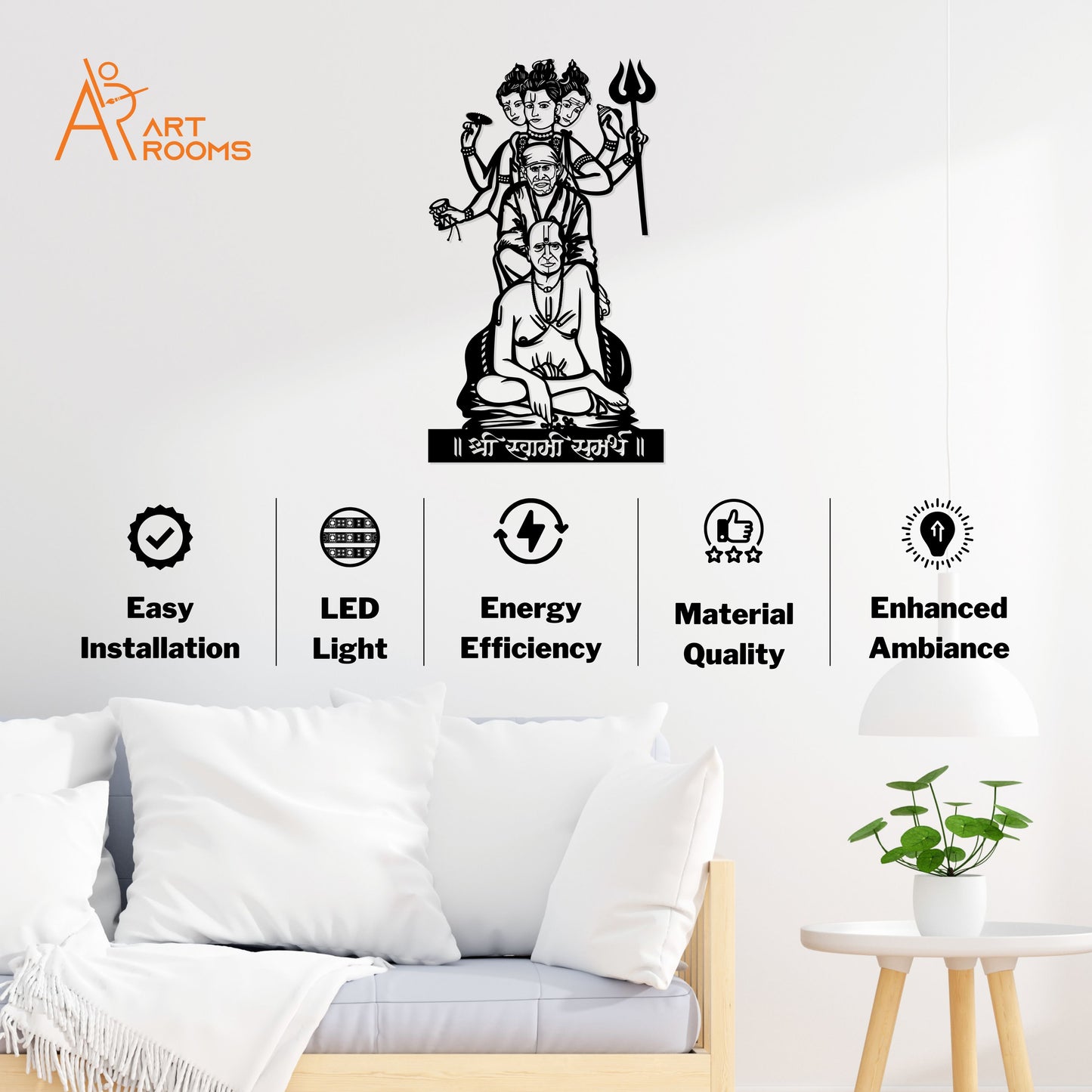 Artrooms Swami, Datta And Sai Baba Metal Wall Art With Light