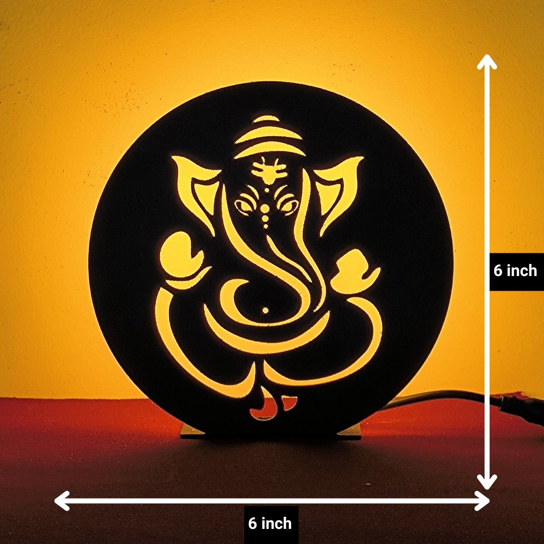 Lord Ganesha Table Lamp – Spiritual Home Décor Lighting for Living Room & Bedroom with size
