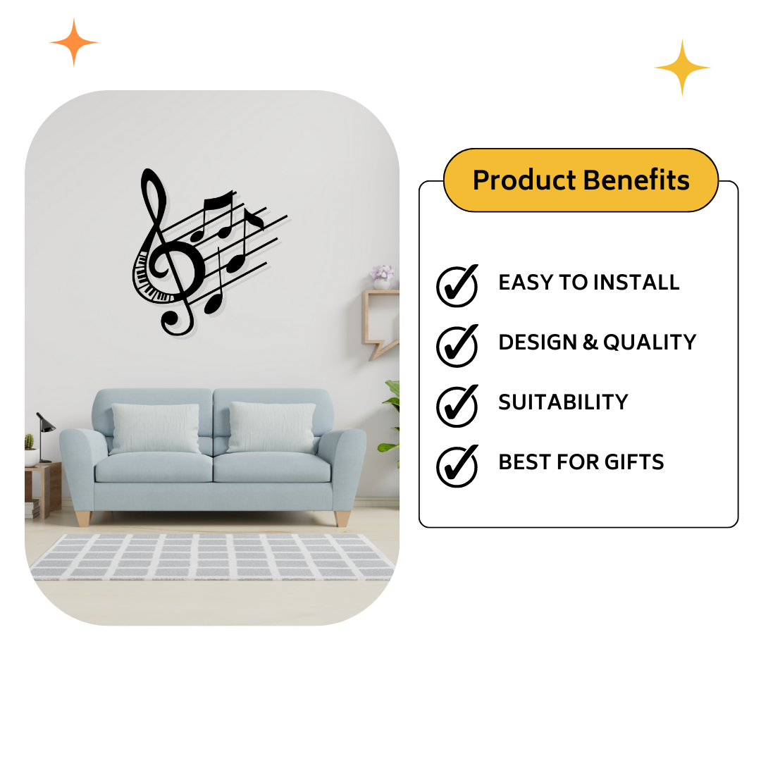 Artrooms Music Metal Wall Art - Wall Decoration | Wall Hanging (23x25 inch) | Black Matte Finish