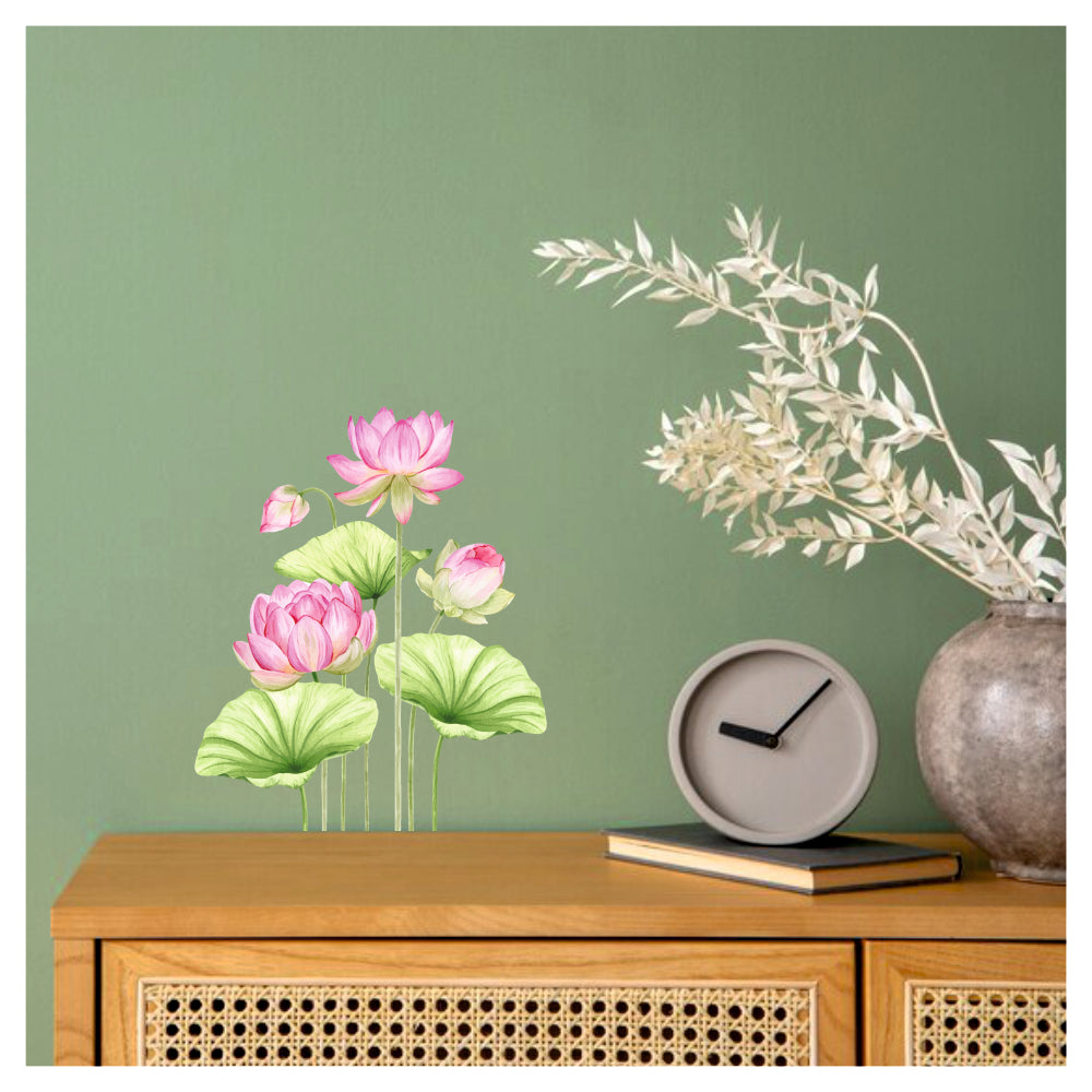 Lotus Wall Sticker – = lotus vinyl wall decal with green leaves for home décor