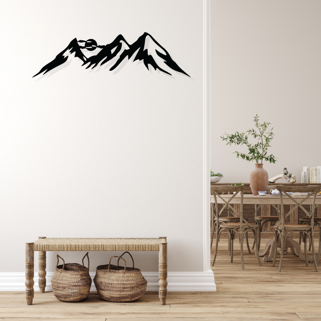 Artrooms Mountain Metal Wall Art - Wall Decoration | Wall Hanging (25x7 inch) | Black Matte Finish