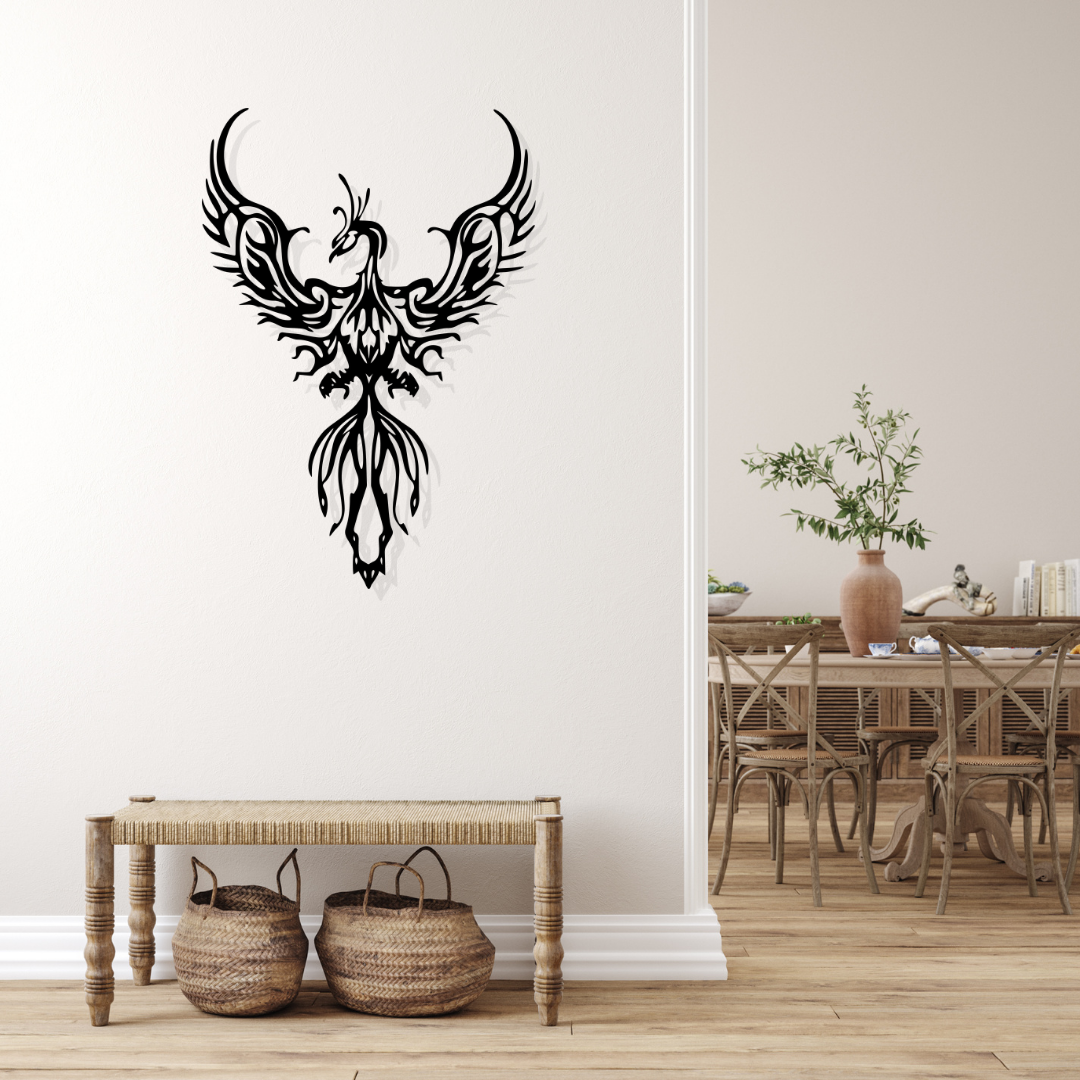 Artrooms Phoenix Bird Metal Wall Art - Wall Decoration | Wall Hanging (17x25 inch) | Black Matte Finish