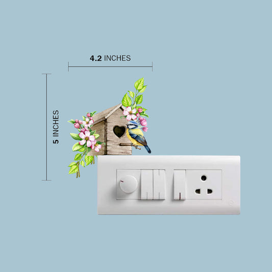 Bird Wall Sticker size 4.2x5 in – birdhouse and flowers vinyl wall decal