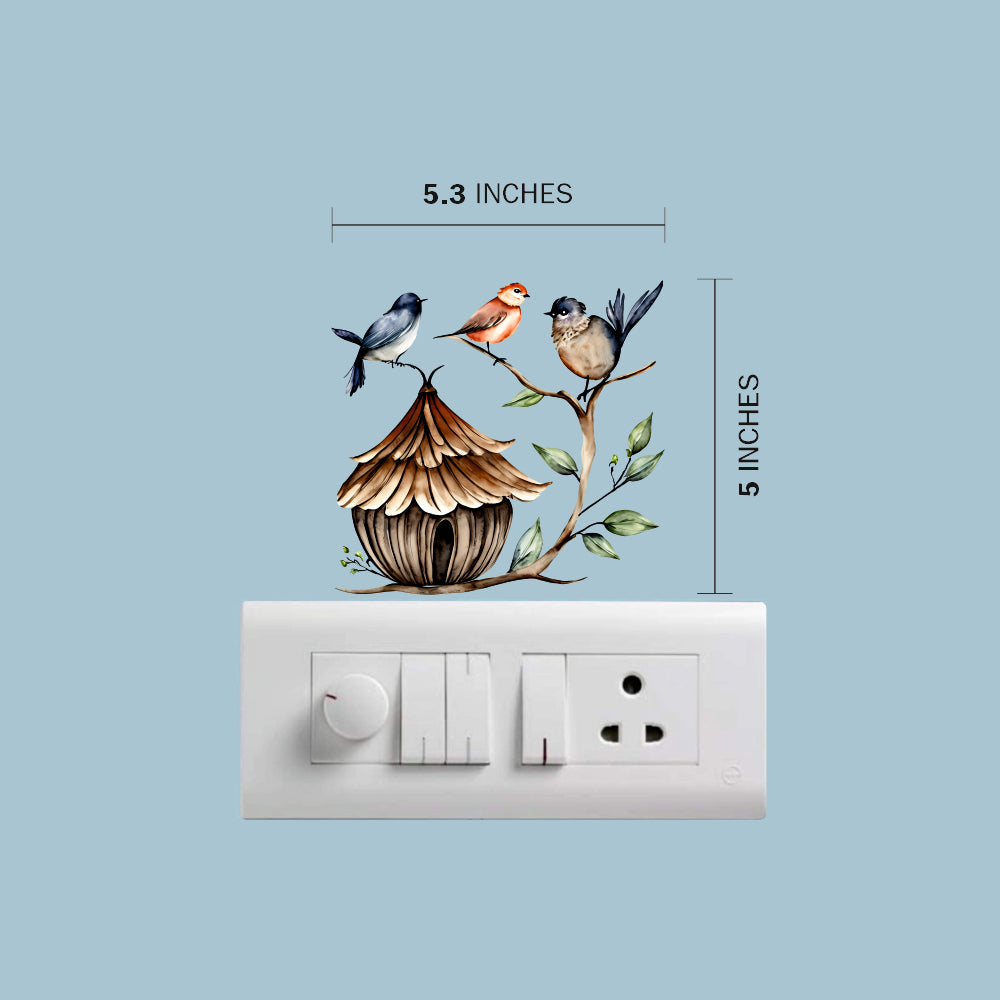 Bird Wall Sticker 5.3x5 inches β 3 birds and birdhouse vinyl wall decal