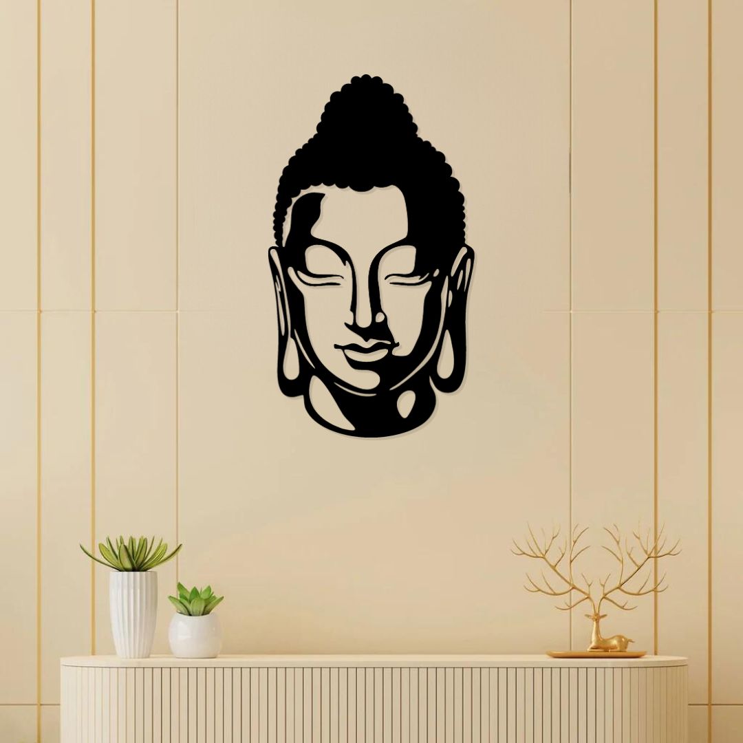 Artrooms Buddha Metal Wall Art - Wall Decoration | Wall Hanging (14x24 inch) | Black Matte Finish
