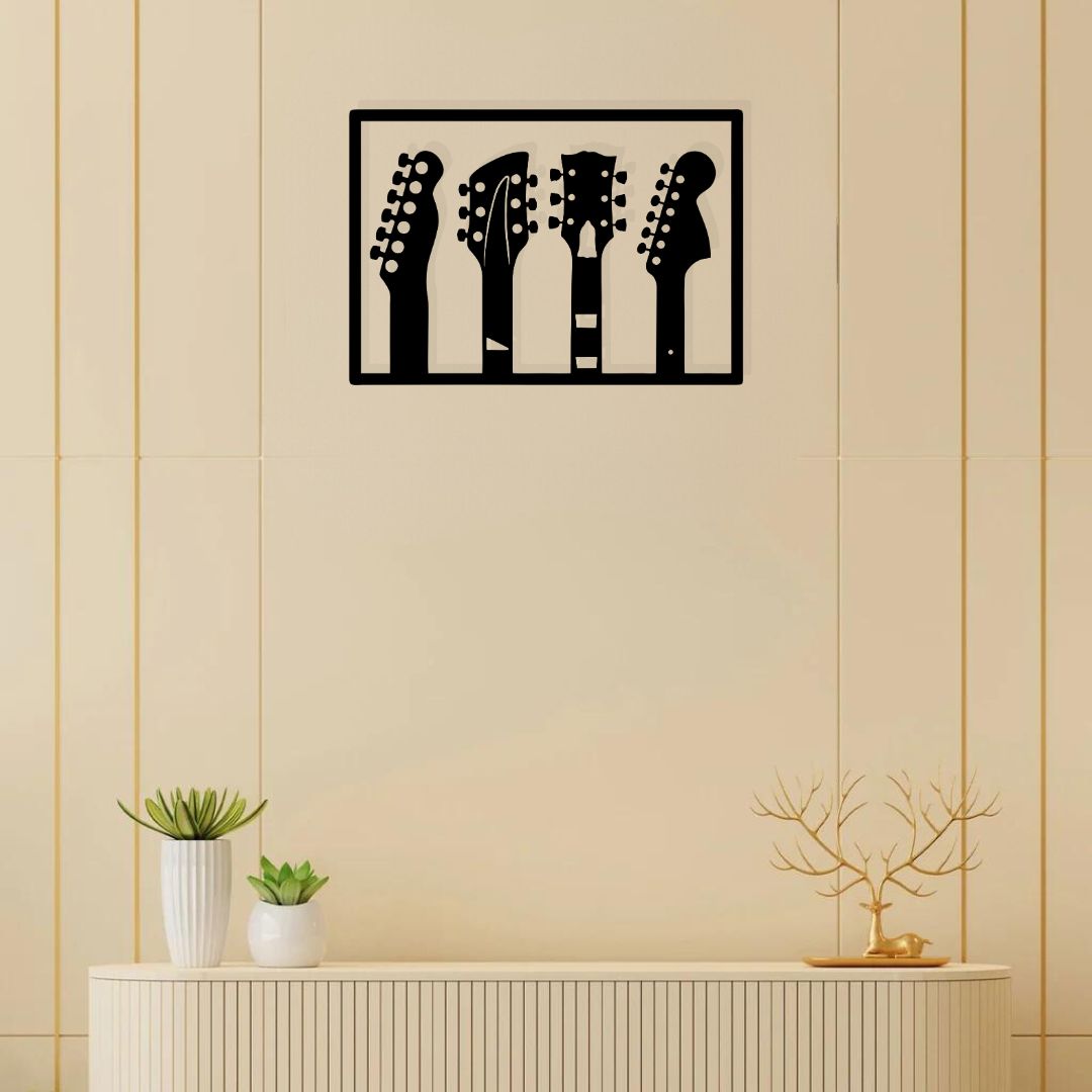 Artrooms Guitar Metal Wall Art - Wall Decoration | Wall Hanging (25x18 inch) | Black Matte Finish
