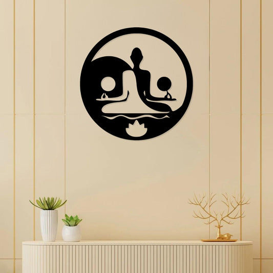 black buddha wall décor with lotus and circle