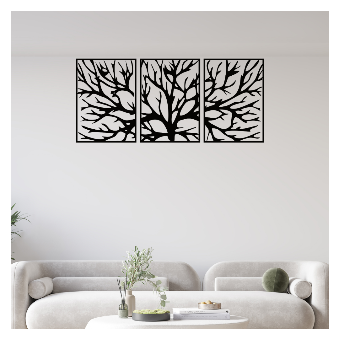 Artrooms Tree Metal Wall Art - Wall Decoration | Wall Hanging (54x25 inch) | Black Matte Finish