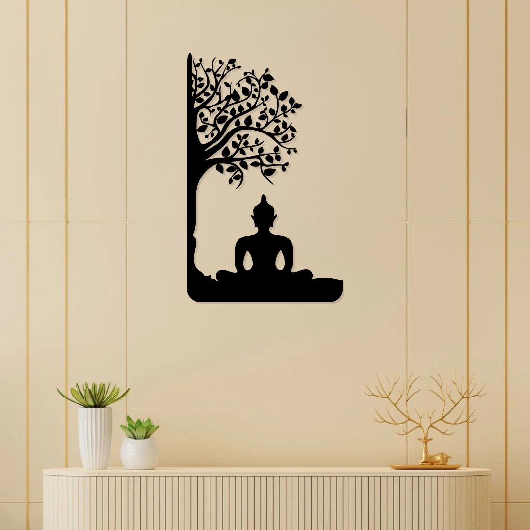 Artrooms Buddha Metal Wall Art - Wall Decoration | Wall Hanging (16x25 inch) | Black Matte Finish