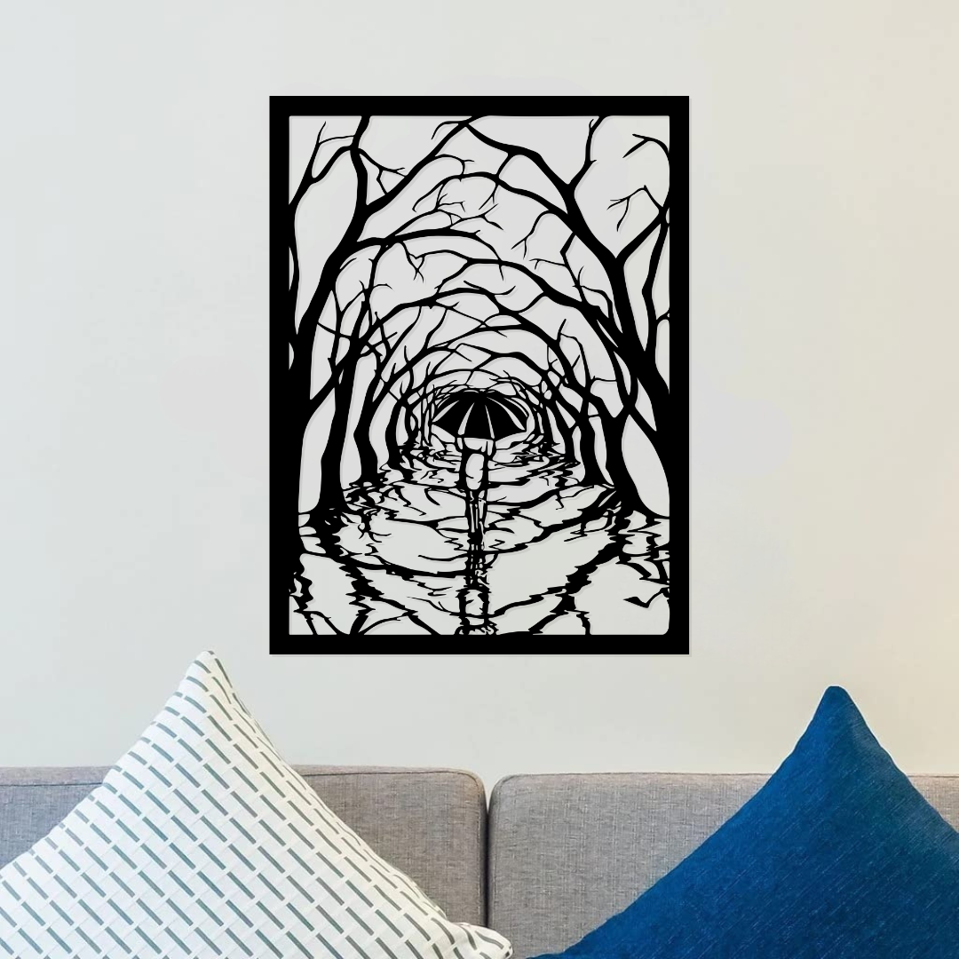 Artrooms Walking In The Forest Metal Wall Art - Wall Decoration | Wall Hanging (19x25 inch) | Black Matte Finish