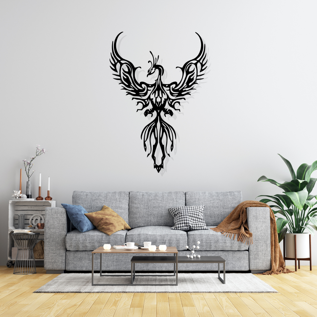 Artrooms Phoenix Bird Metal Wall Art - Wall Decoration | Wall Hanging (17x25 inch) | Black Matte Finish