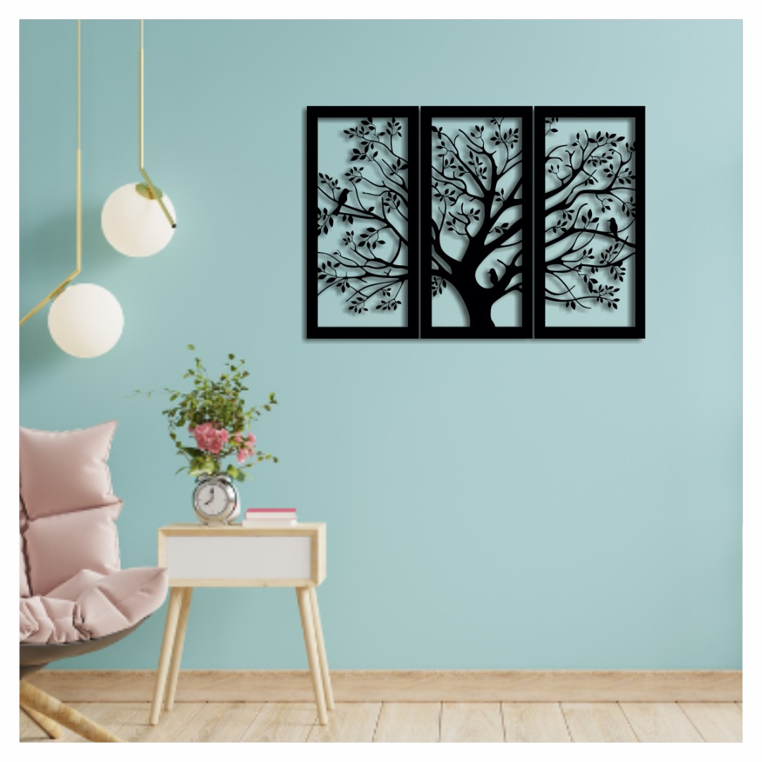 Artrooms Tree Metal Wall Art - Wall Decoration | Wall Hanging (36x25 inch) | Black Matte Finish