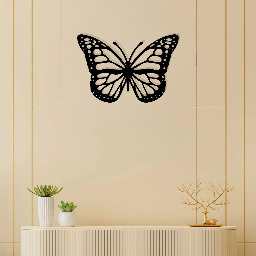 Artrooms Butterfly Metal Wall Art - Wall Decoration | Wall Hanging (25x18 inch) | Black Matte Finish