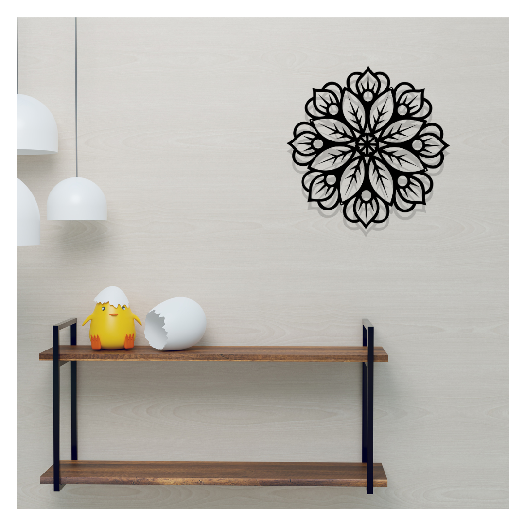 Artrooms Floral Metal Wall Art - Wall Decoration | Wall Hanging (25x25 inch) | Black Matte Finish