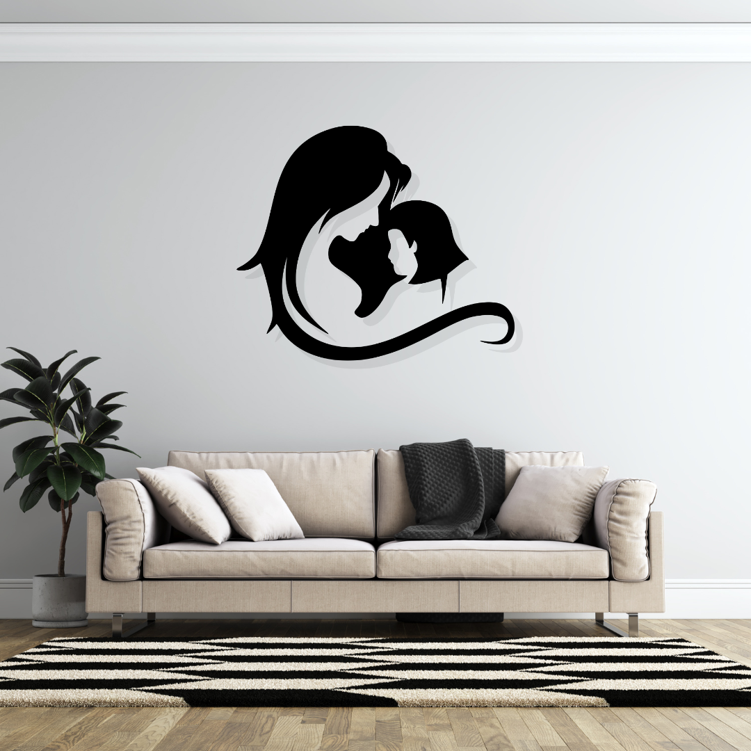 Artrooms Mother and Daughter Metal Wall Art - Wall Decoration | Wall Hanging (25x21 inch) | Black Matte Finish