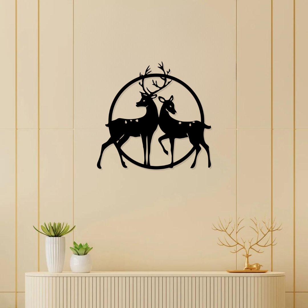 Artrooms Deer Couple Metal Wall Art | Nature-Inspired Wall Hanging for Living Room & Bedroom