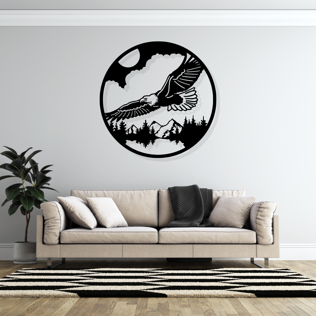 Artrooms Eagle Circle Metal Wall Art - Wall Decoration | Wall Hanging (25x25 inch) | Black Matte Finish
