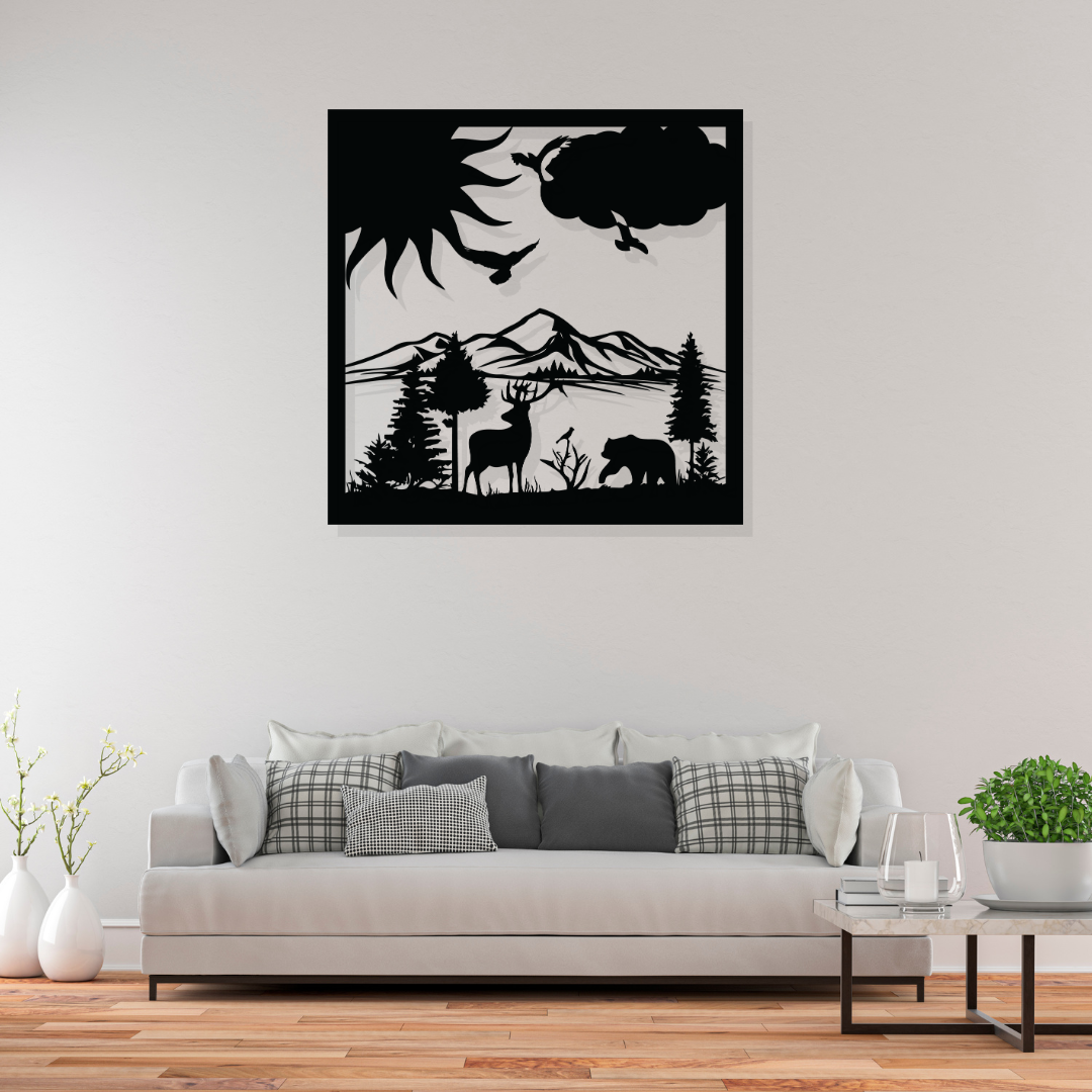 Artrooms Nature Metal Wall Art - Wall Decoration | Wall Hanging (25x25 inch) | Black Matte Finish