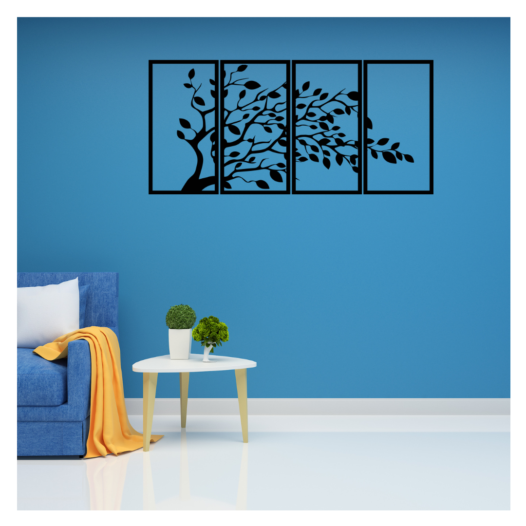 Artrooms Tree Metal Wall Art - Wall Decoration | Wall Hanging (52x25 inch) | Black Matte Finish