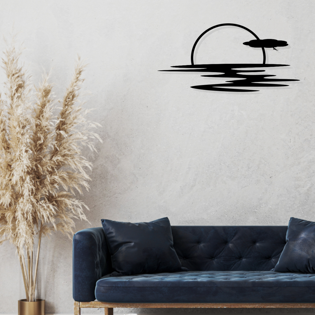 Artrooms Sun Set Metal Wall Art - Wall Decoration | Wall Hanging (25x12 inch) | Black Matte Finish