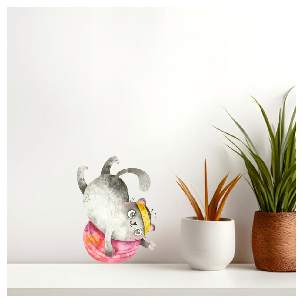 Cat Wall Sticker – cartoon gym cat vinyl wall decal for kids’ room décor