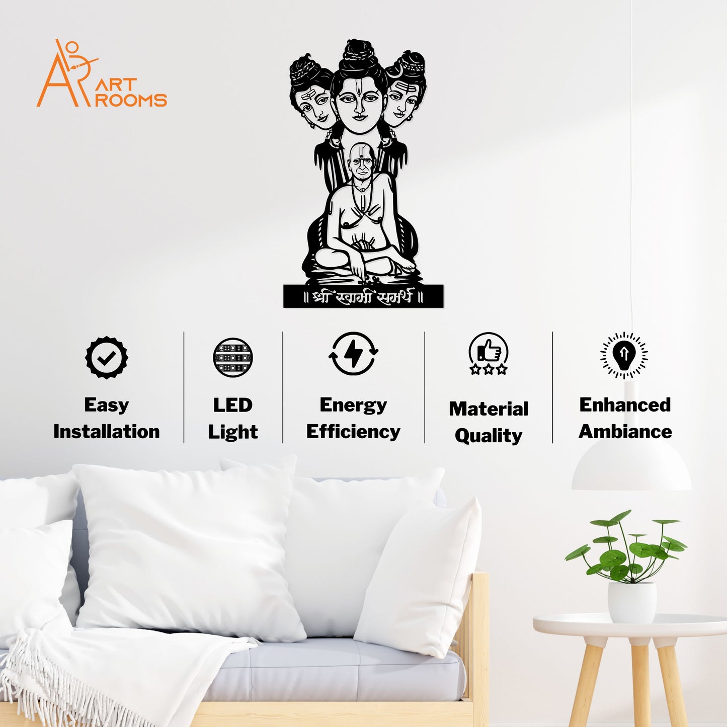 Artrooms Swami Samarth Metal Wall Art With Light