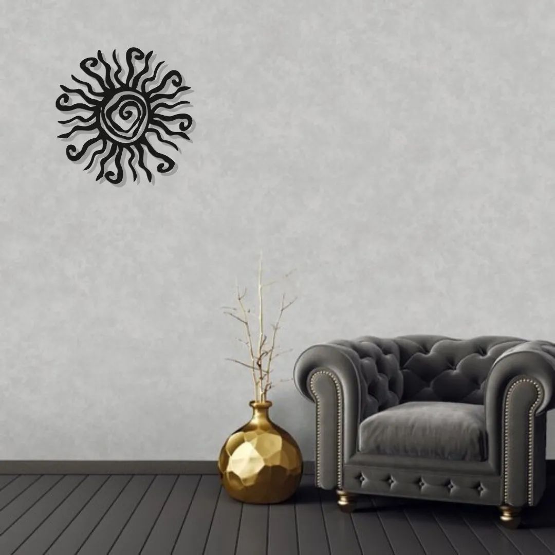 Artrooms Sun Metal Wall Art - Wall Decoration | Wall Hanging (24x24 inch) | Black Matte Finish