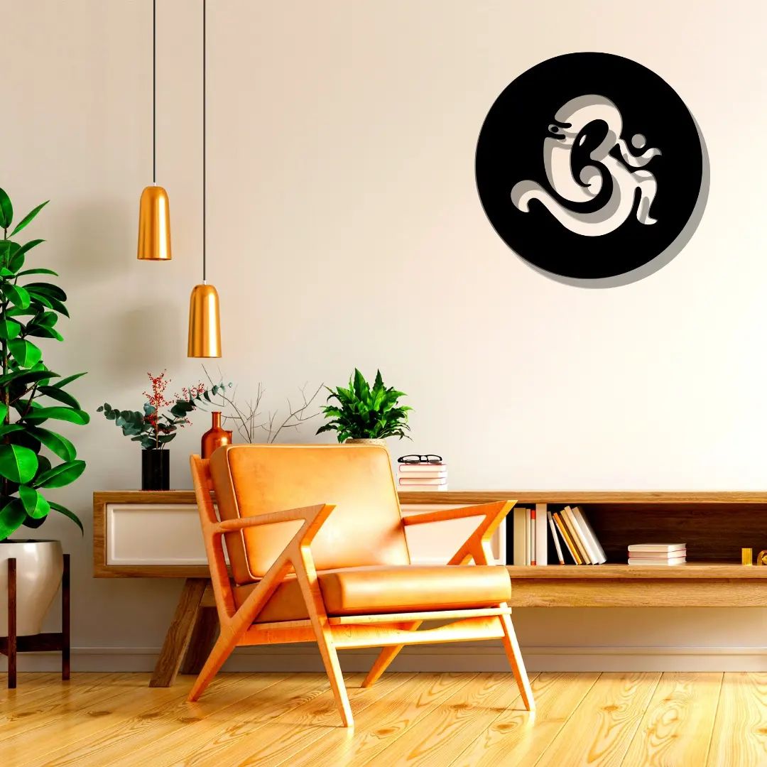 Artrooms Om Ganesha Metal Wall Art - Wall Decoration | Wall Hanging | Black Matte Finish