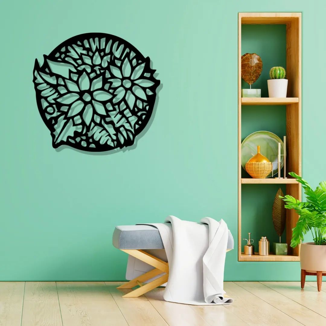 Artrooms Floral Metal Wall Art - Wall Decoration | Wall Hanging | Black Matte Finish