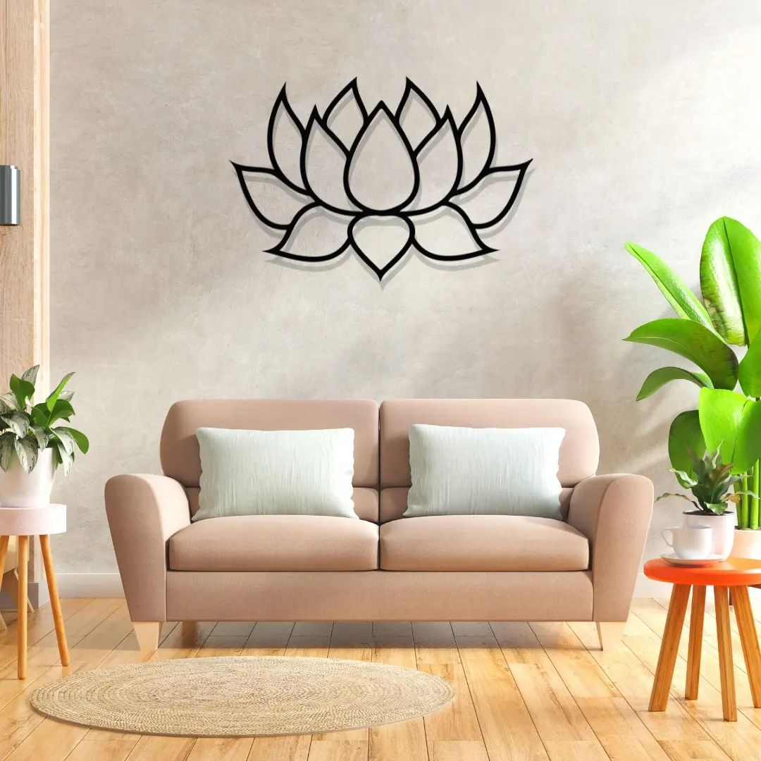 Artrooms Lotus Love Metal Wall Art - Wall Decoration | Wall Hanging (25x18 inch) | Black Matte Finish