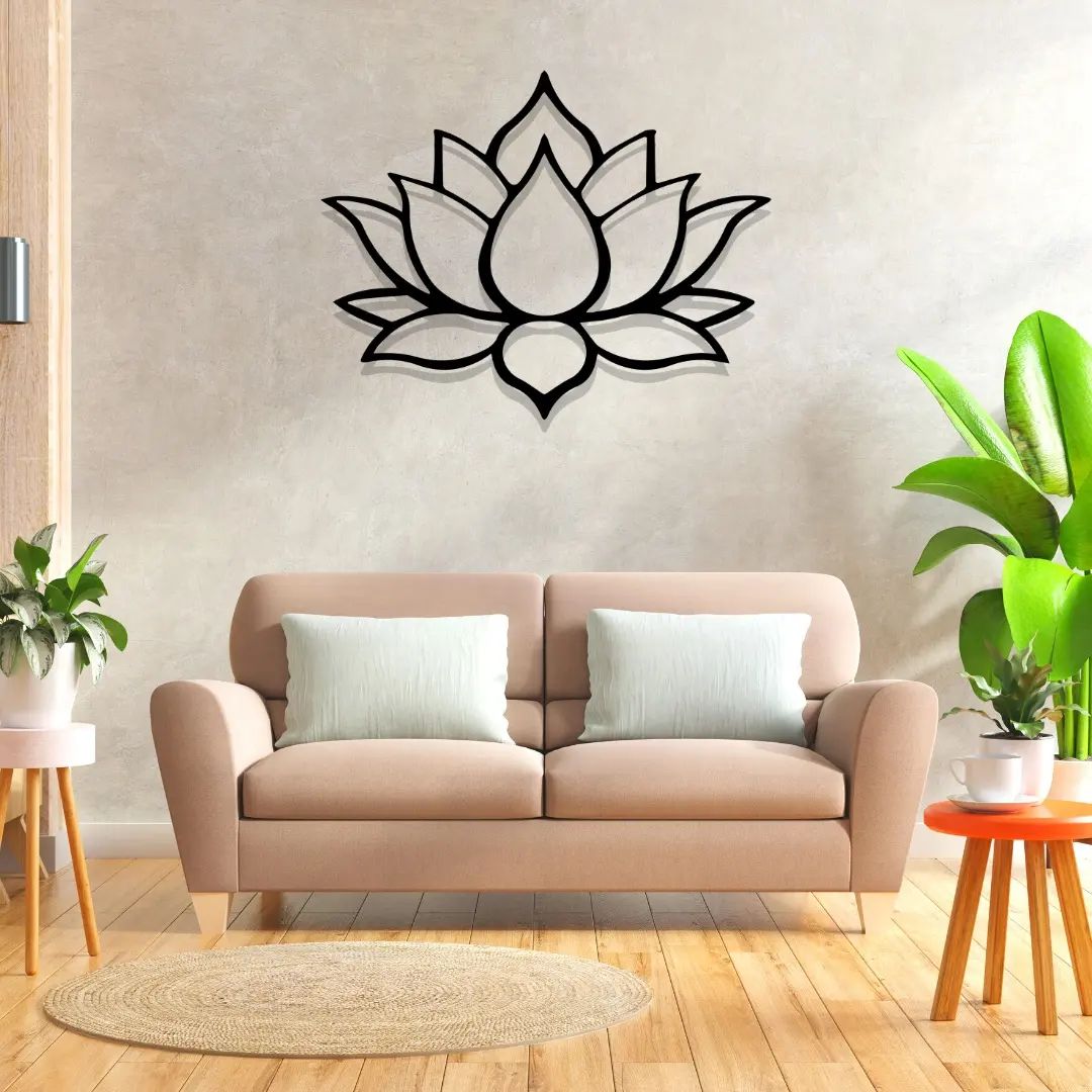 Artrooms Lotus Metal Wall Art - Wall Decoration | Wall Hanging (25x20 inch) | Black Matte Finish