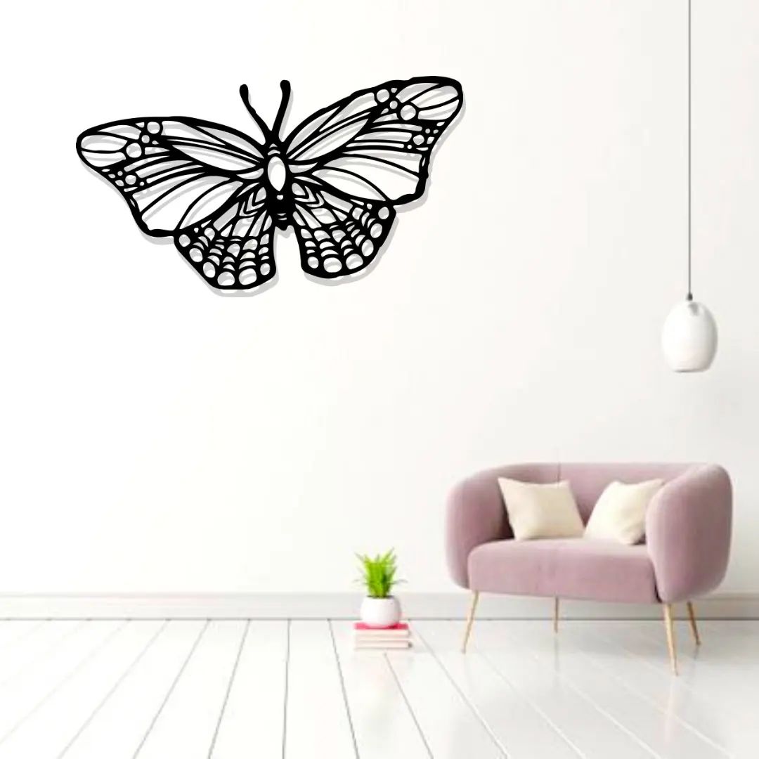 Artrooms Butterfly Metal Wall Art - Wall Decoration | Wall Hanging (25x15 inch) | Black Matte Finish