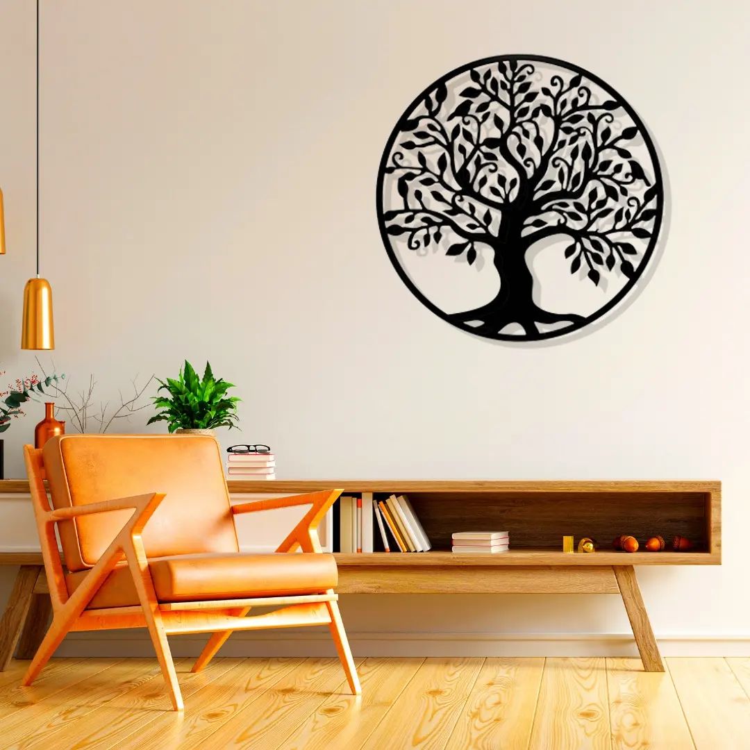 Artrooms Tree of Life Metal Wall Art - Wall Decoration | Wall Hanging (24x24 inch) | Black Matte Finish