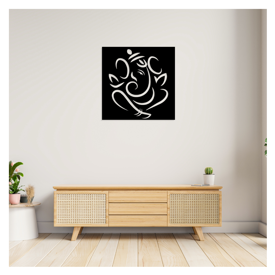 Artrooms Ganpati Metal Wall Art - Wall Decoration | Wall Hanging (25x25 inch) | Black Matte Finish