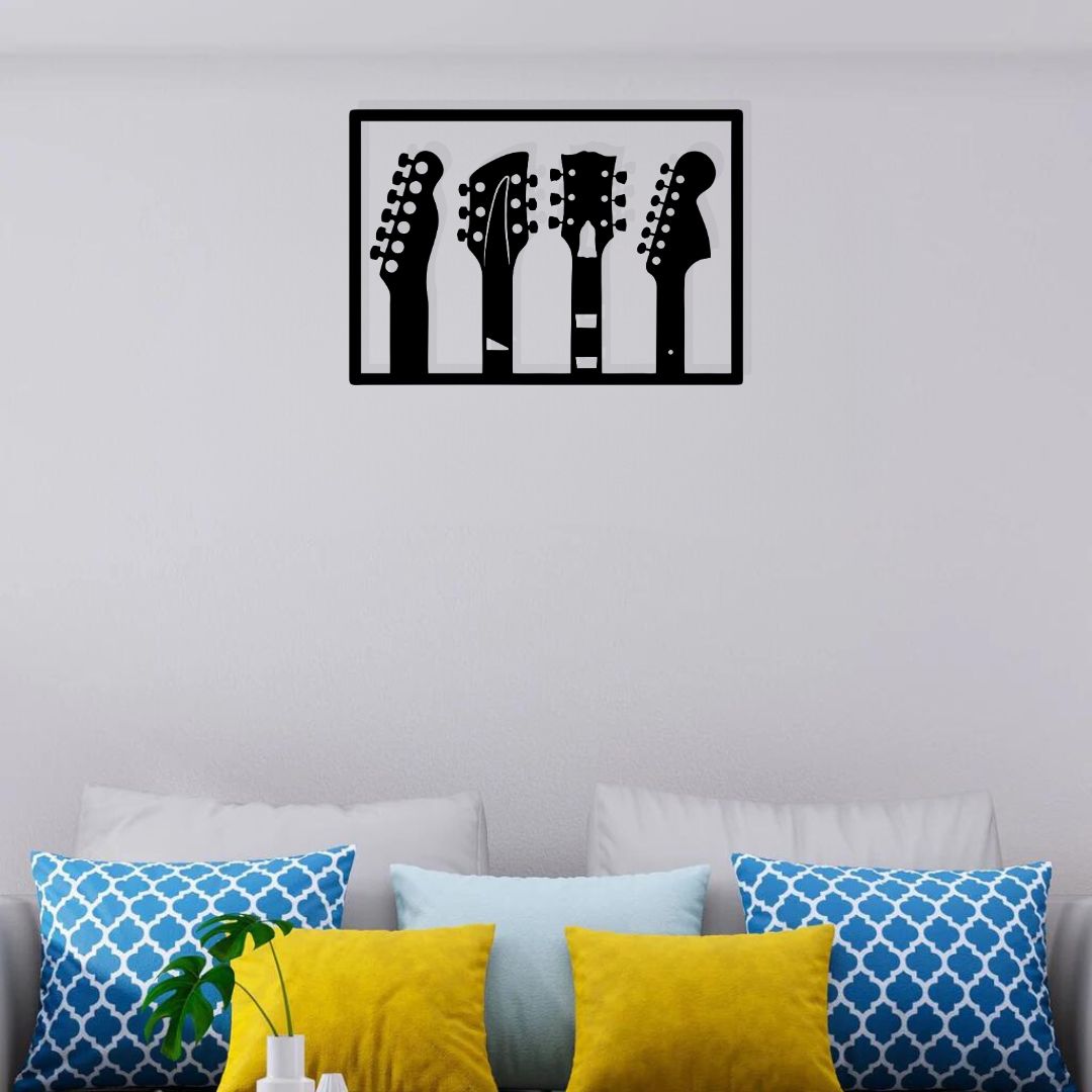 Artrooms Guitar Metal Wall Art - Wall Decoration | Wall Hanging (25x18 inch) | Black Matte Finish