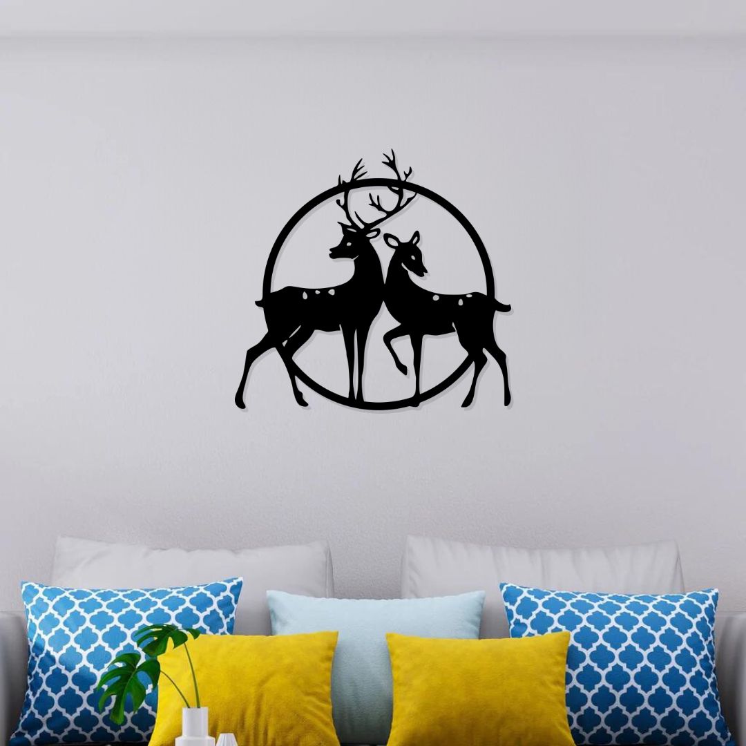 Artrooms Deer Couple Metal Wall Art | Nature-Inspired Wall Hanging for Living Room & Bedroom