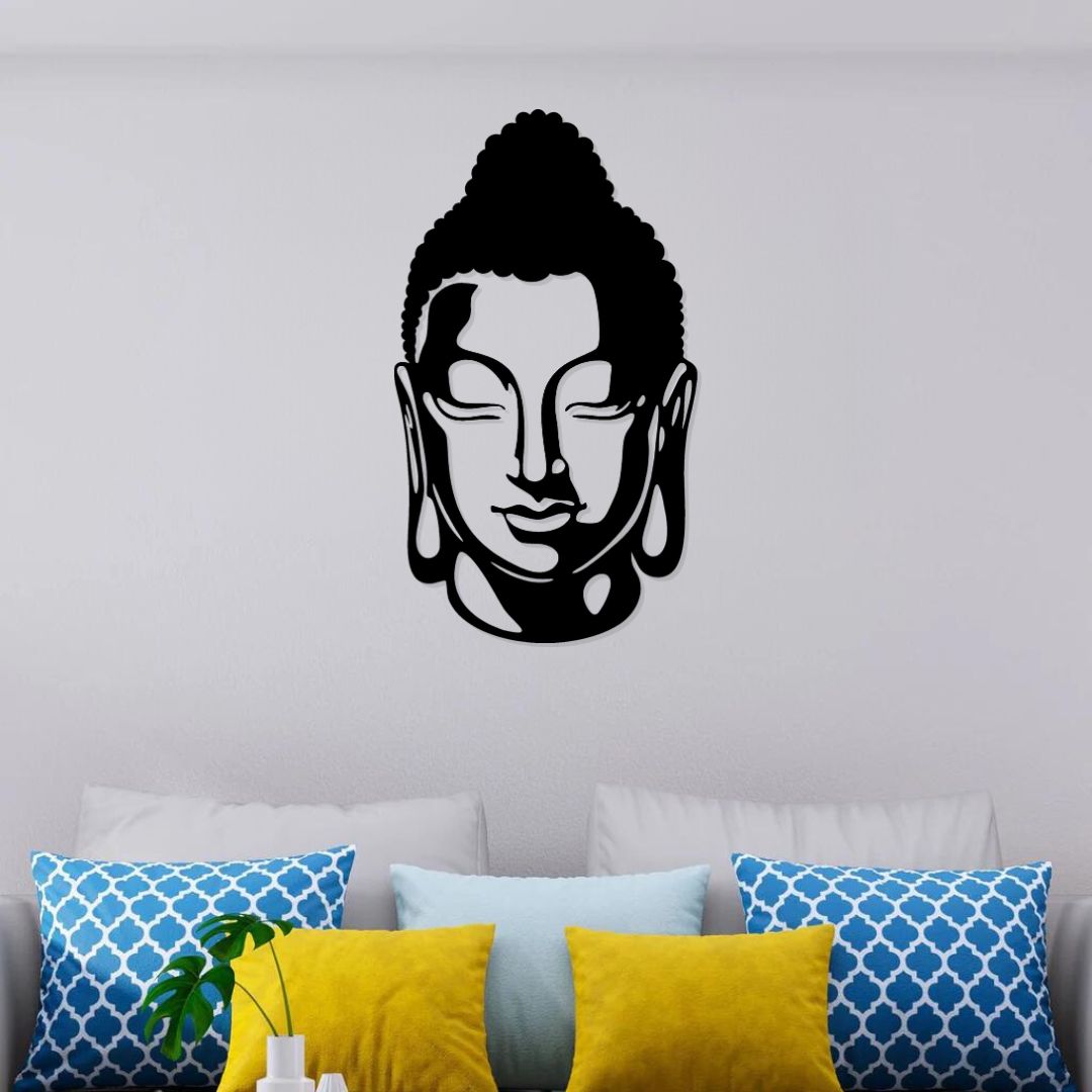 Artrooms Buddha Metal Wall Art - Wall Decoration | Wall Hanging (14x24 inch) | Black Matte Finish